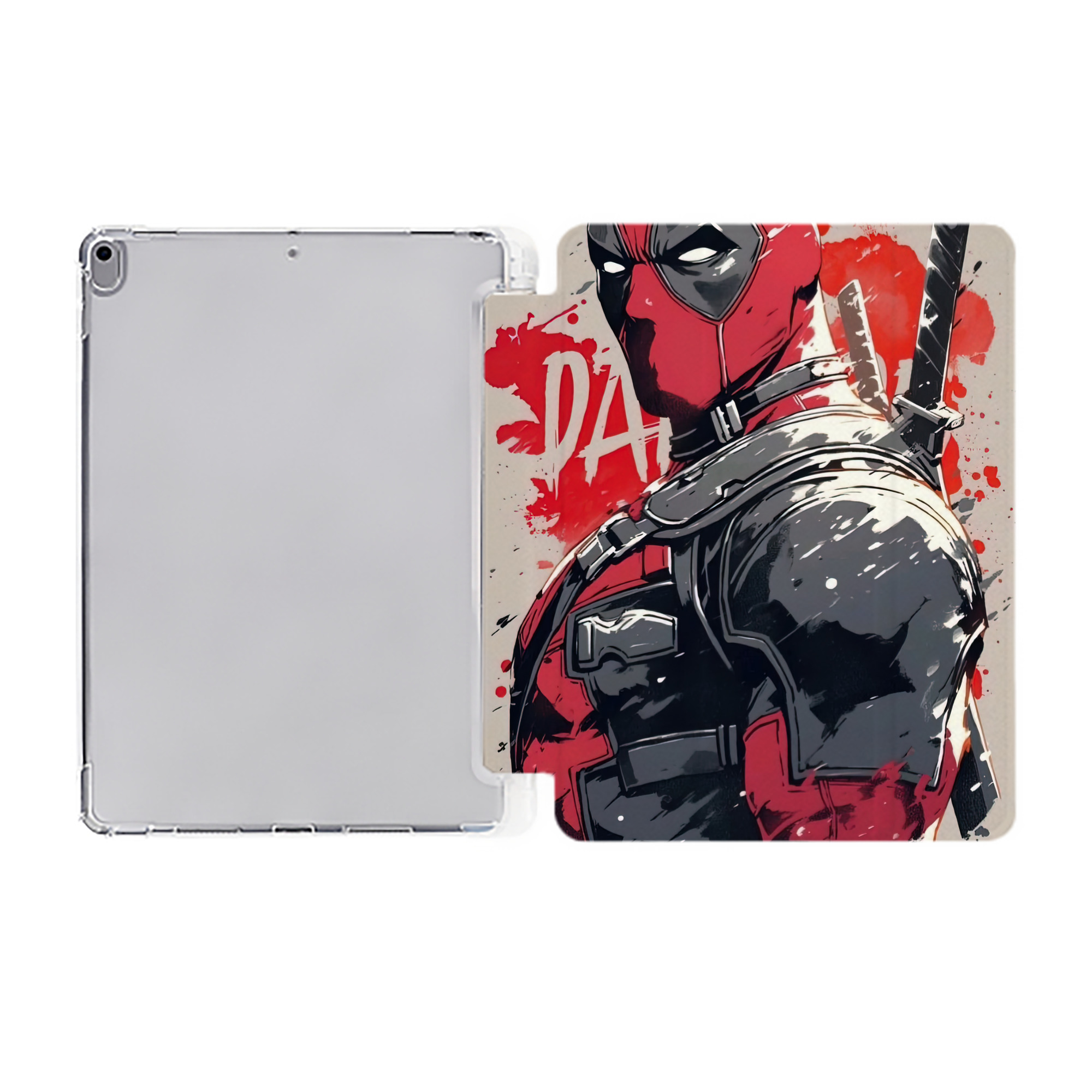 （画像用） Deadpool デッドプール IPad ケース ペン収納付き 三つ折りスタンド PUレザー×シリコン 対応機種9.5/10.5/10.9インチ